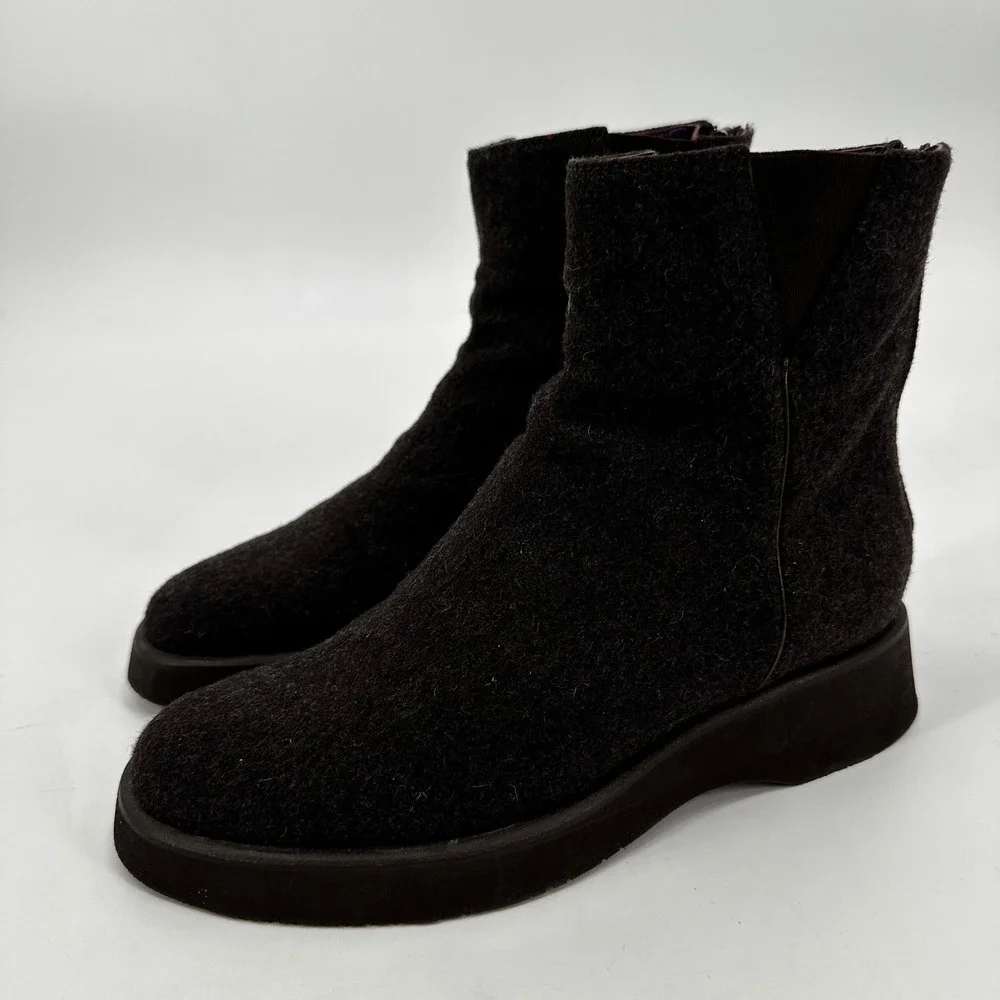 Ralph Lauren Purple Label Womens Boiled Wool Ankle Boots Brown Leather Luxury 5B